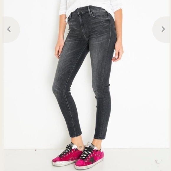 MOTHER High Waisted Looker Ankle Skinny Leave The Light On Washed Black 24‎ - Picture 2 of 11